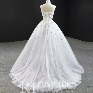Strapless Beaded Star Wedding Dress Sheer A-line Bridal Gown - Rosymae