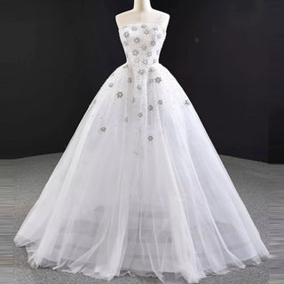 Strapless Beaded Star Wedding Dress Sheer A-line Bridal Gown - Rosymae
