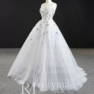 Strapless Beaded Star Wedding Dress Sheer A-line Bridal Gown - Rosymae