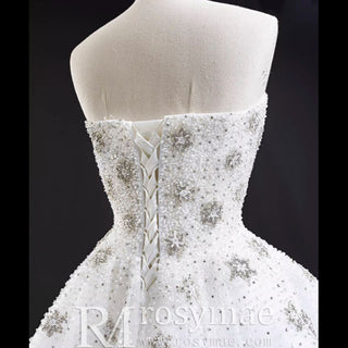 Strapless Beaded Star Wedding Dress Sheer A-line Bridal Gown - Rosymae