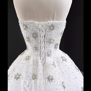 Strapless Beaded Star Wedding Dress Sheer A-line Bridal Gown - Rosymae