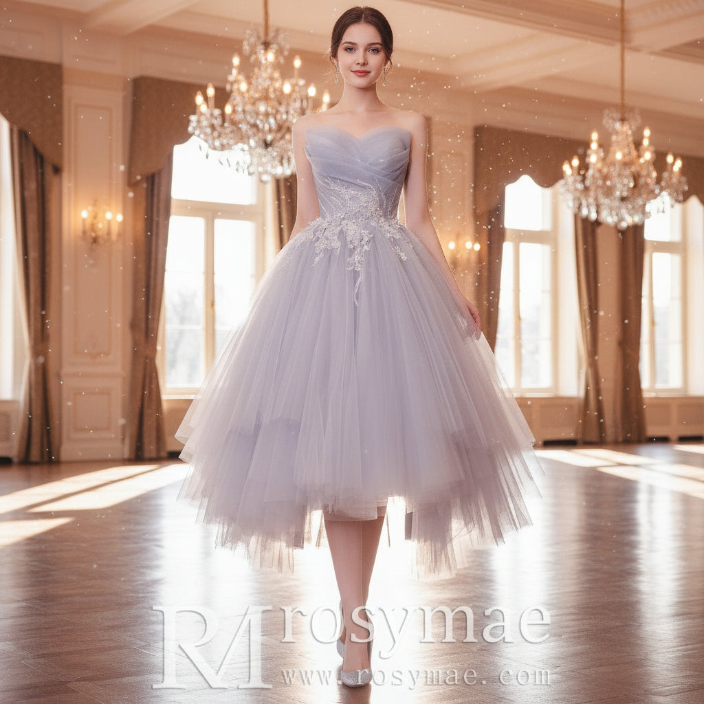 Strapless Knee Length Party/Cocktail Dresses for Women with Puffy Skirt Light Blue / 10 Strapless Knee Length Party/Cocktail Dresses for Women with Puffy Skirt Light Blue / 10