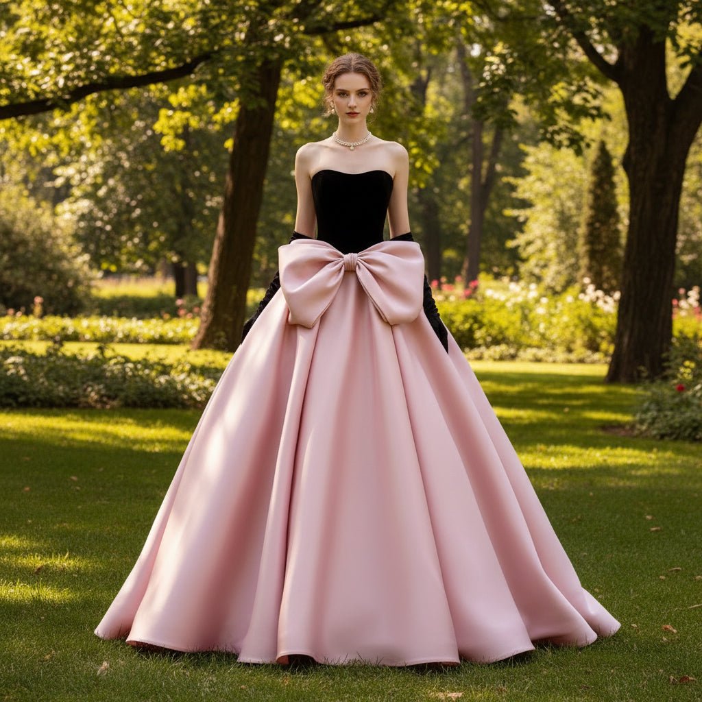 Strapless Black and Pink Wedding Dress with Bowknot Custom Color / Custom Size
