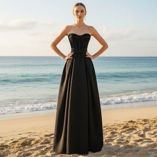 Floor Length Strapless Black Wedding Dresses Formal Gowns
