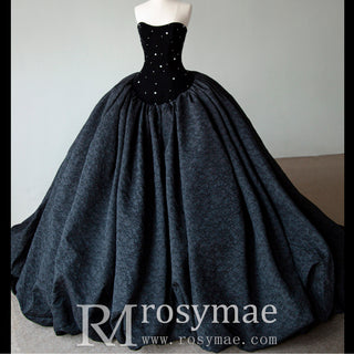 Classic Ballgown Wedding Dress with Scoop Neckline and Black