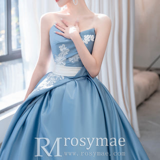 Princess Style Satin Wedding Dresses Strapless Bridal Gowns