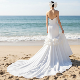 Strapless Straight Neck Mermaid Wedding Dress with Ruffled