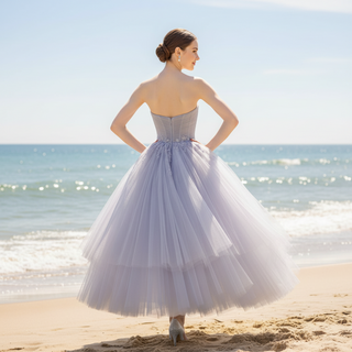 Strapless Knee Length Party/Cocktail Dresses for Women with Puffy Skirt