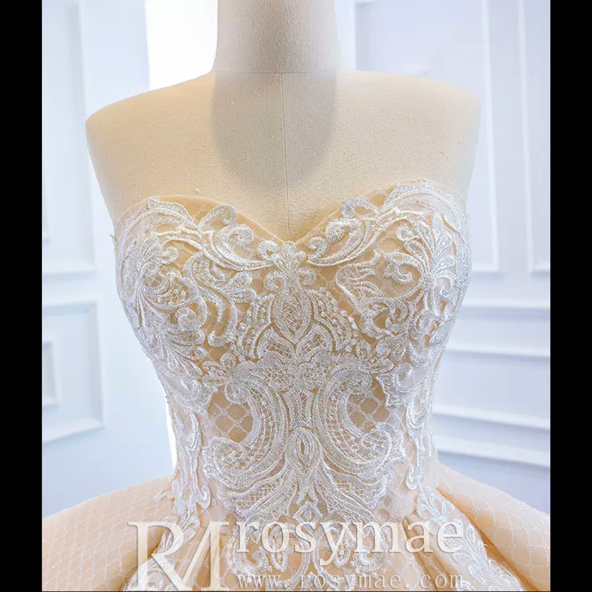Strapless Champagne Sweetheart Ball Gown Wedding Dress - Rosymae