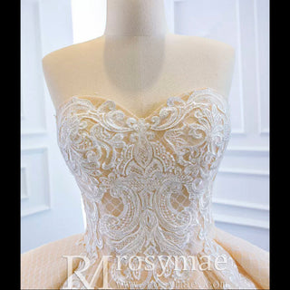 Strapless Champagne Sweetheart Ball Gown Wedding Dress - Rosymae