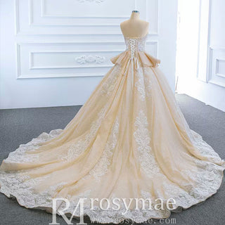 Strapless Champagne Sweetheart Ball Gown Wedding Dress - Rosymae