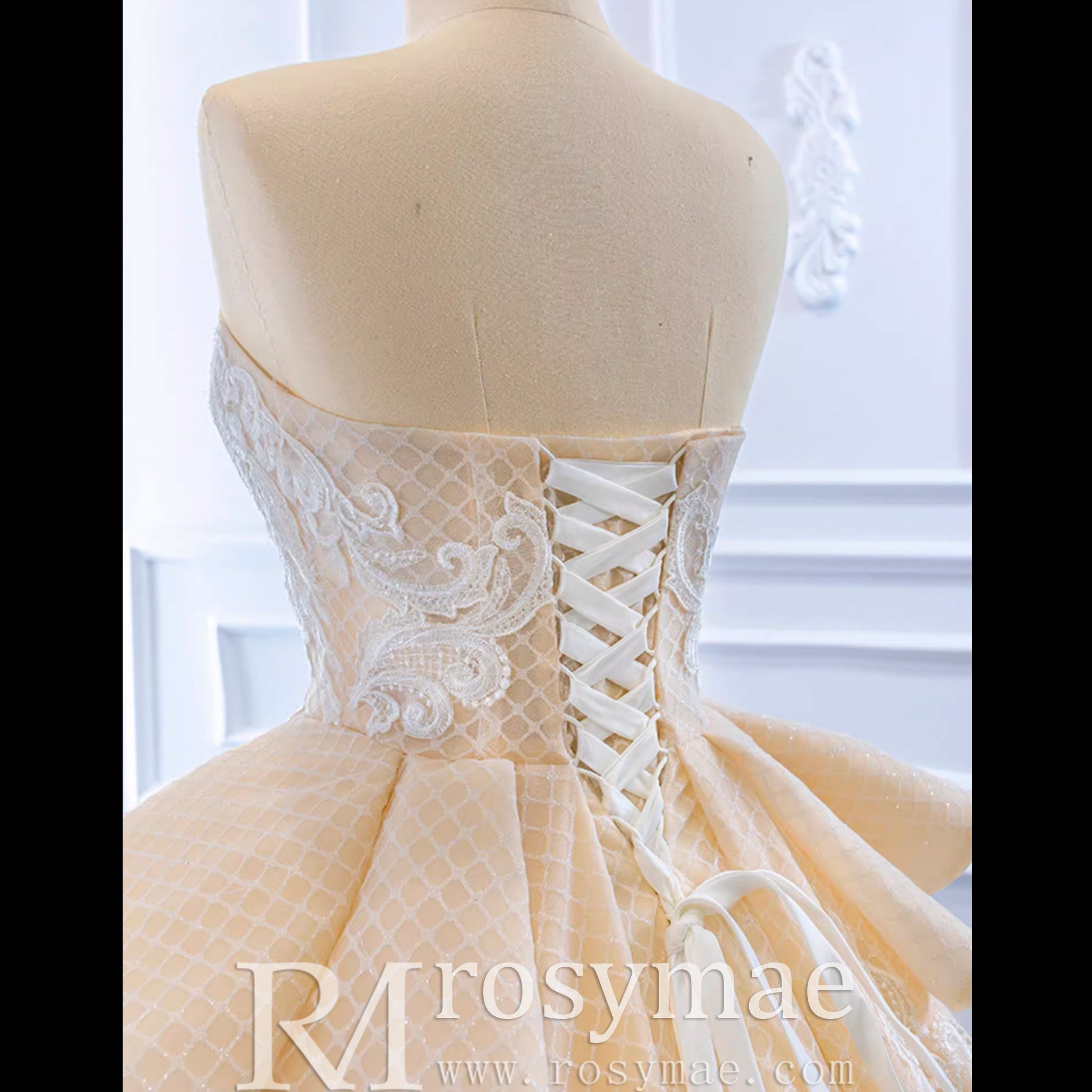 Strapless Champagne Sweetheart Ball Gown Wedding Dress - Rosymae
