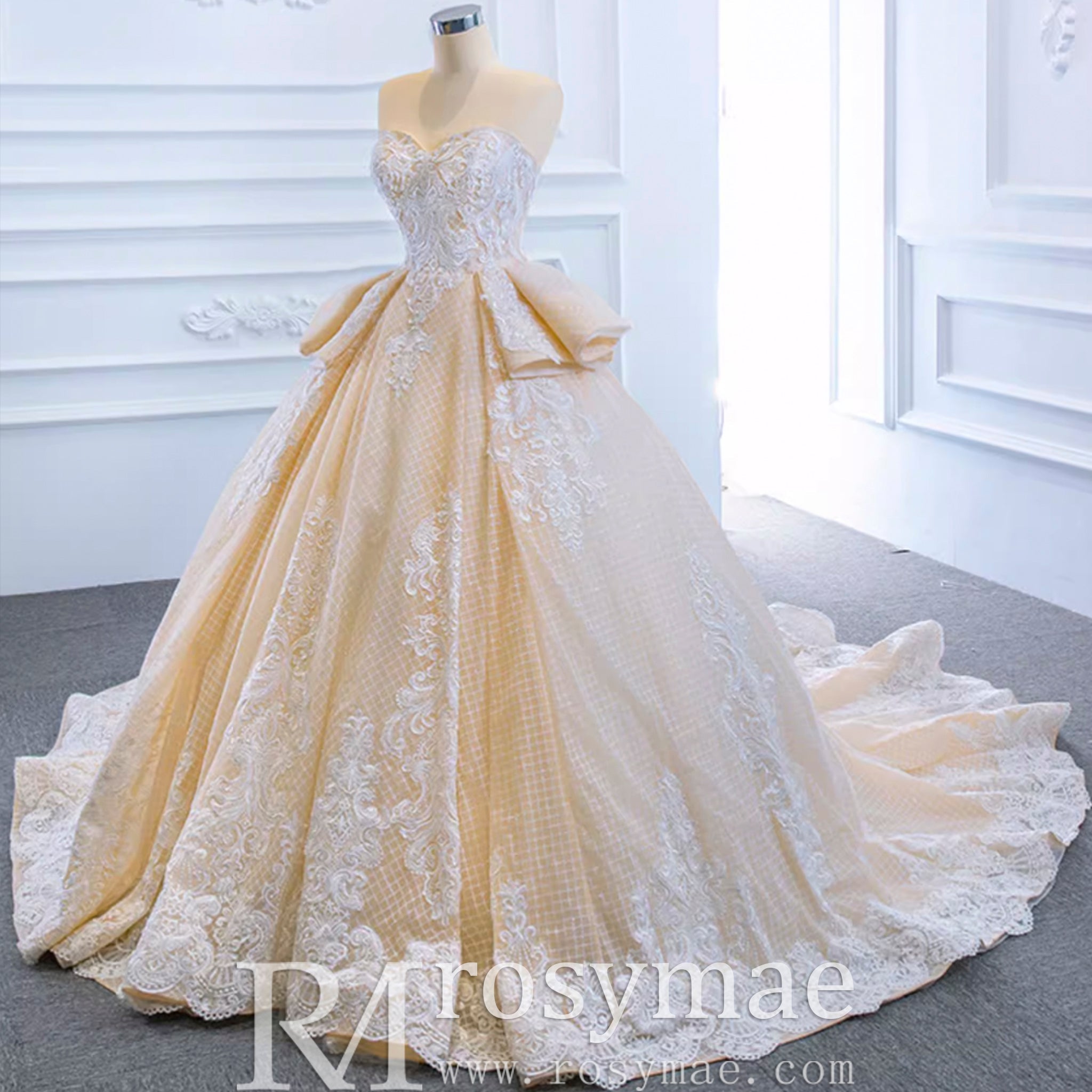 Strapless Champagne Sweetheart Ball Gown Wedding Dress - Rosymae
