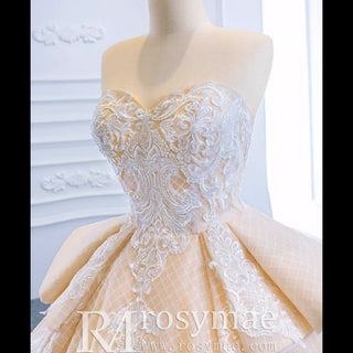 Strapless Champagne Sweetheart Ball Gown Wedding Dress - Rosymae
