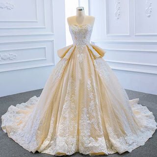 Strapless Champagne Sweetheart Ball Gown Wedding Dress - Rosymae