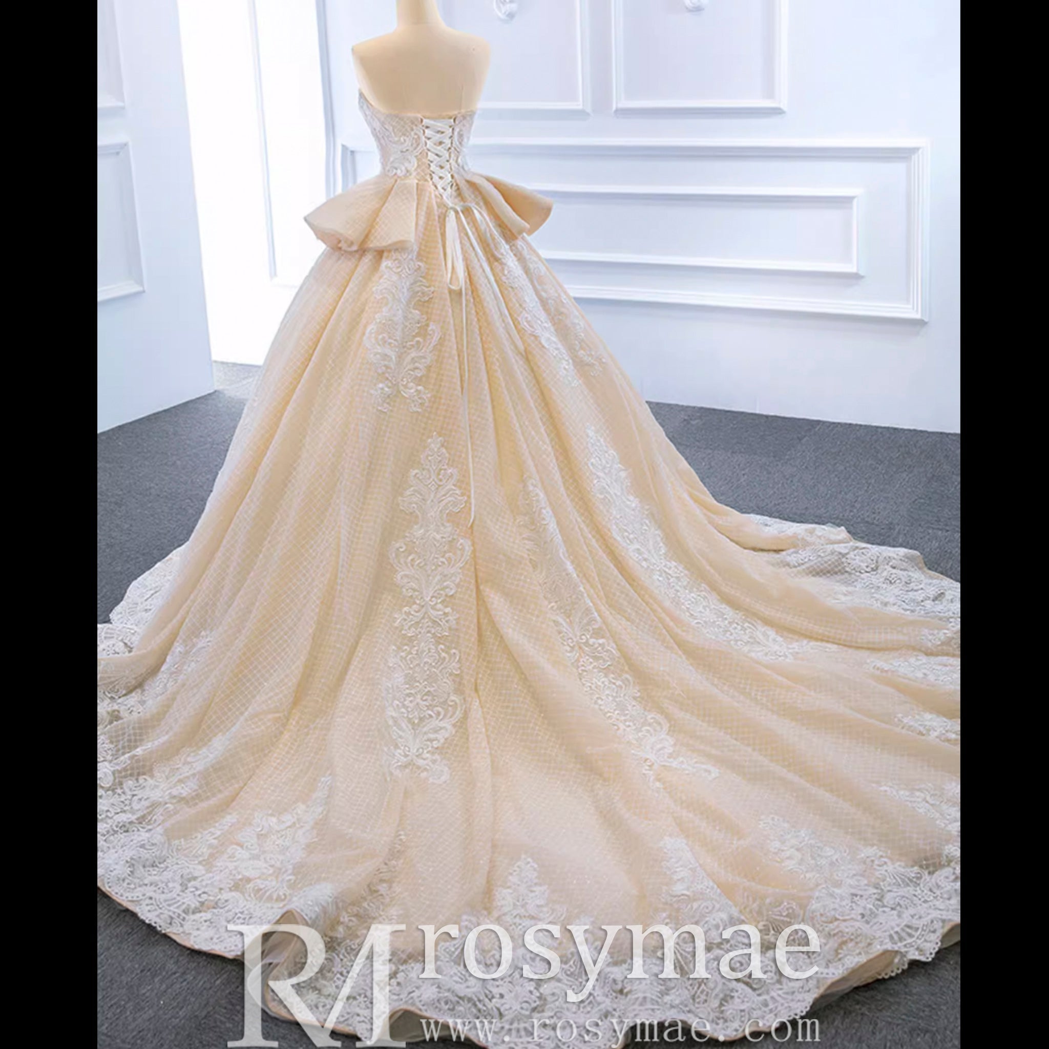 Strapless Champagne Sweetheart Ball Gown Wedding Dress - Rosymae