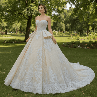 Strapless Champagne Sweetheart Ball Gown Wedding Dress - Rosymae