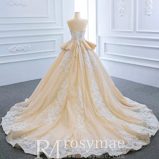 Strapless Champagne Sweetheart Ball Gown Wedding Dress - Rosymae
