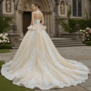 Strapless Champagne Sweetheart Ball Gown Wedding Dress - Rosymae