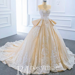 Strapless Champagne Sweetheart Ball Gown Wedding Dress - Rosymae
