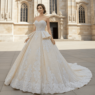 Strapless Champagne Sweetheart Ball Gown Wedding Dress - Rosymae