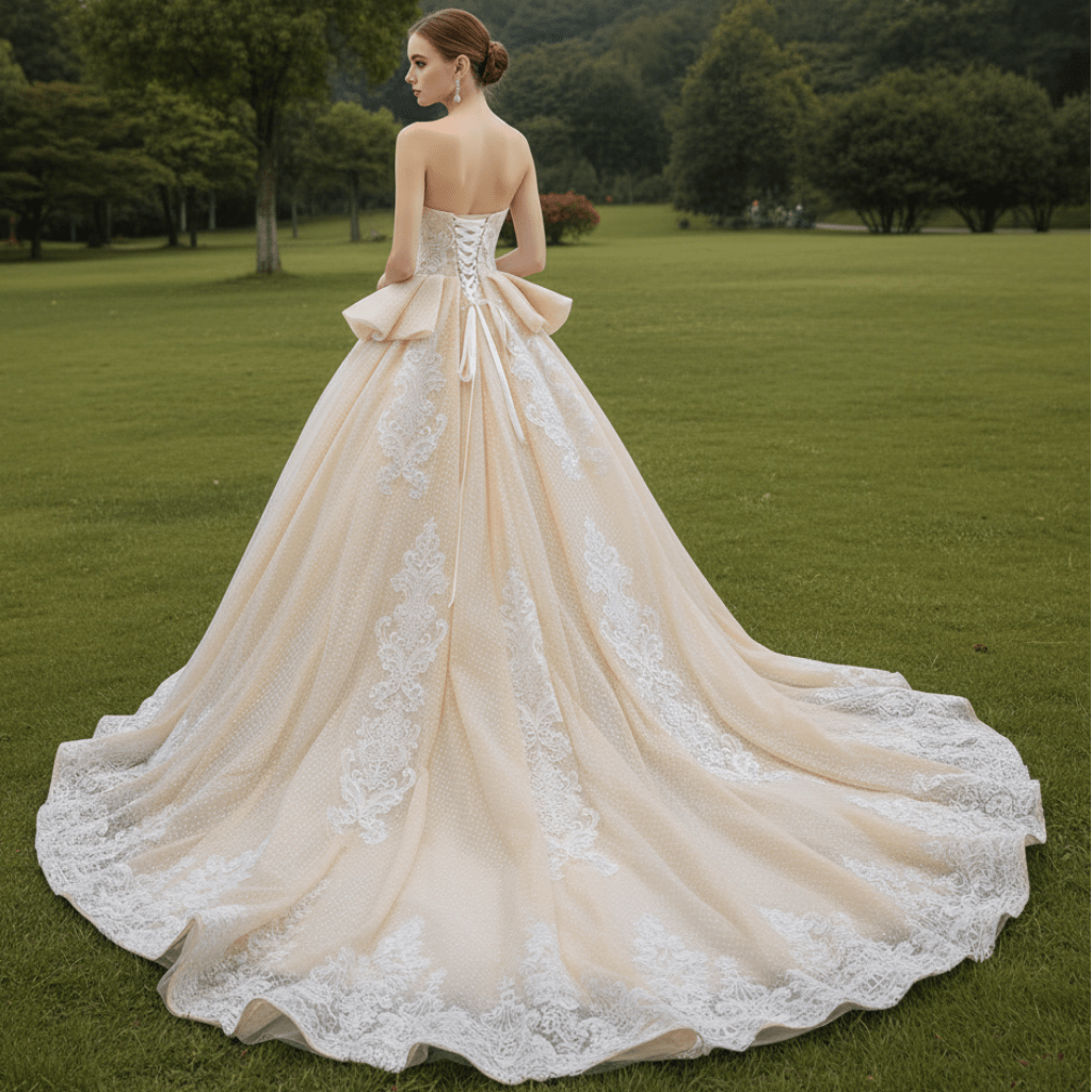 Strapless Champagne Sweetheart Ball Gown Wedding Dress - Rosymae