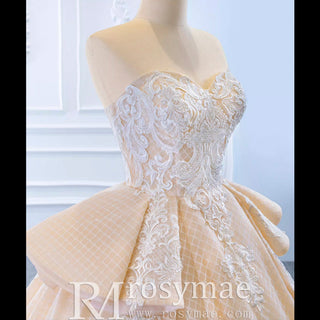 Strapless Champagne Sweetheart Ball Gown Wedding Dress - Rosymae