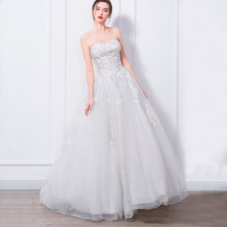 Classic Strapless A-line Wedding Dress with Floral Lace Applique