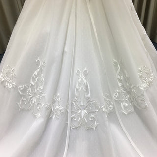 Elegant Floral Lace Ball Gown Wedding Dress with Curved Neckline