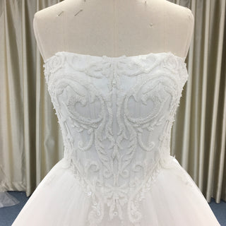 Elegant Floral Lace Ball Gown Wedding Dress with Curved Neckline