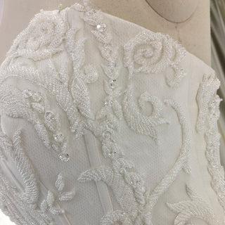 Elegant Floral Lace Ball Gown Wedding Dress with Curved Neckline