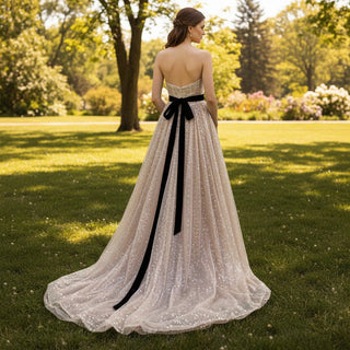 Strapless Deep Champagne Evening Dress with Sweetheart Neck - Rosymae