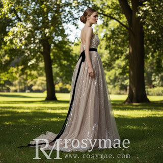 Strapless Deep Champagne Evening Dress with Sweetheart Neck - Rosymae