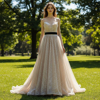 Strapless Deep Champagne Evening Dress with Sweetheart Neck - Rosymae