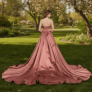 Strapless Dusty Rose Sweetheart A Line Wedding Dress - Rosymae