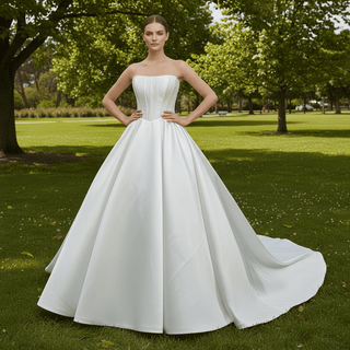 Strapless Elegant Mikado A Line Plus Size Wedding Dress with Straight Neckline - Rosymae