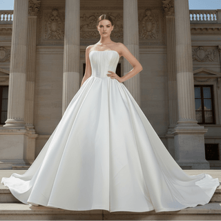 Strapless Elegant Mikado A Line Plus Size Wedding Dress with Straight Neckline - Rosymae