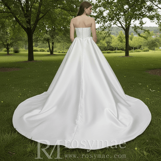 Strapless Elegant Mikado A Line Plus Size Wedding Dress with Straight Neckline - Rosymae