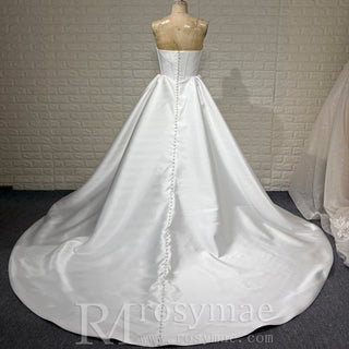 Strapless Elegant Mikado A Line Plus Size Wedding Dress with Straight Neckline - Rosymae