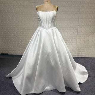 Strapless Elegant Mikado A Line Plus Size Wedding Dress with Straight Neckline - Rosymae