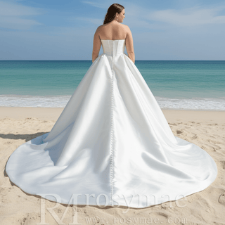 Strapless Elegant Mikado A Line Plus Size Wedding Dress with Straight Neckline - Rosymae
