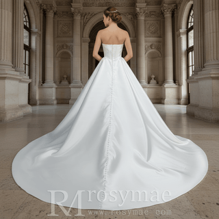 Strapless Elegant Mikado A Line Plus Size Wedding Dress with Straight Neckline - Rosymae