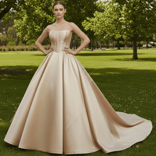 Strapless Elegant Mikado A Line Plus Size Wedding Dress with Straight Neckline - Rosymae