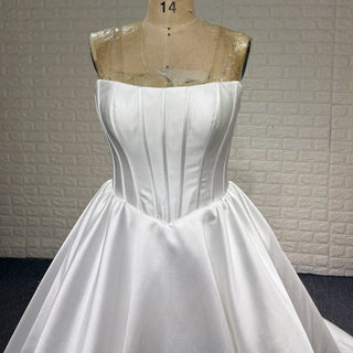 Strapless Elegant Mikado A Line Plus Size Wedding Dress with Straight Neckline - Rosymae