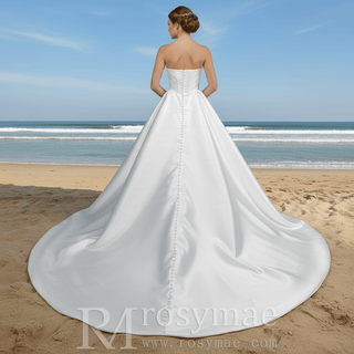 Strapless Elegant Mikado A Line Plus Size Wedding Dress with Straight Neckline - Rosymae