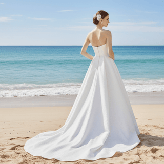 Strapless Embroidery Jacquard Wedding Dress with Long Train - Rosymae