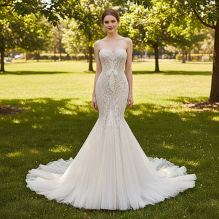 Strapless Embroidery Lace Mermaid Sweetheart Wedding Dress - Rosymae