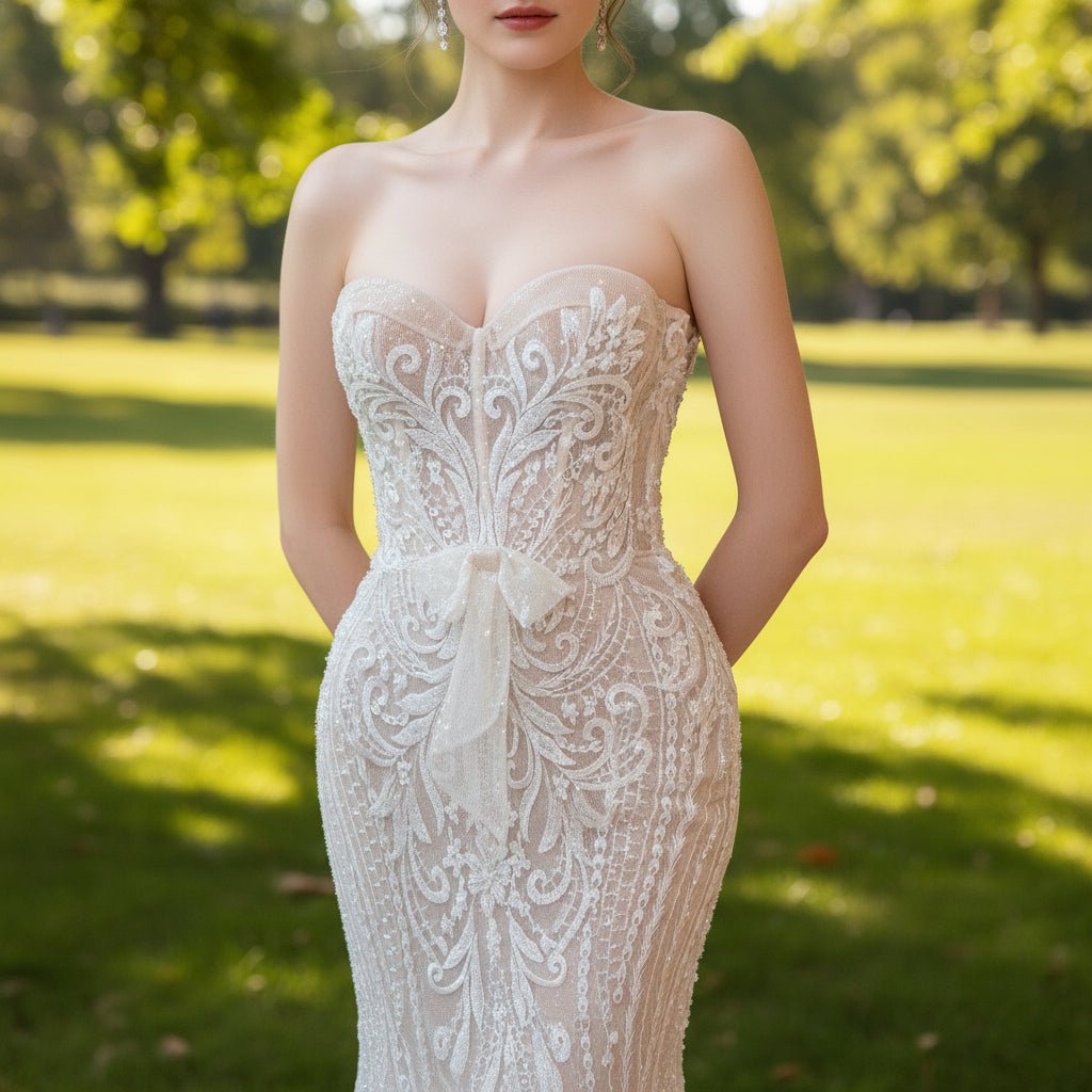 Strapless Embroidery Lace Mermaid Sweetheart Wedding Dress - Rosymae