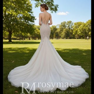 Strapless Embroidery Lace Mermaid Sweetheart Wedding Dress - Rosymae