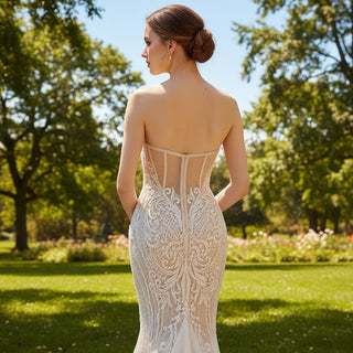 Strapless Embroidery Lace Mermaid Sweetheart Wedding Dress - Rosymae